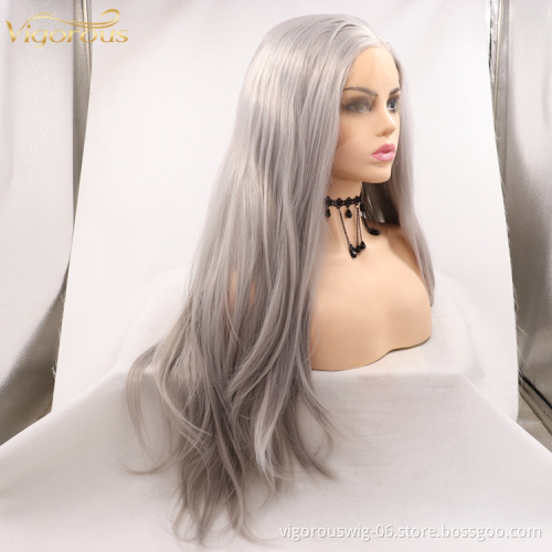 Vigorous mono long premium high quality straight wholesale black women synthetic hair wigs with lace front